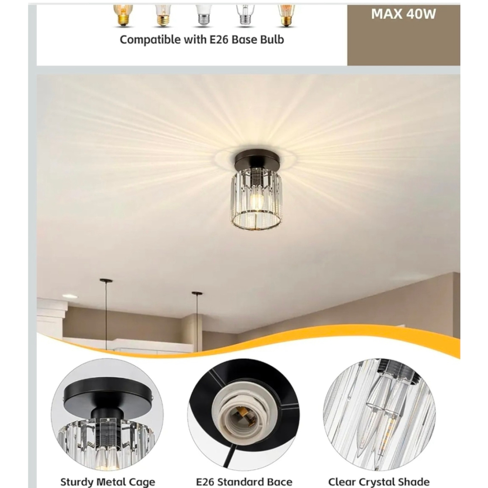 LightCrystal Glass Ceiling Light, 5.1 inch Flush Mount Light for Bedroom Hallway - Picture 3 of 5
